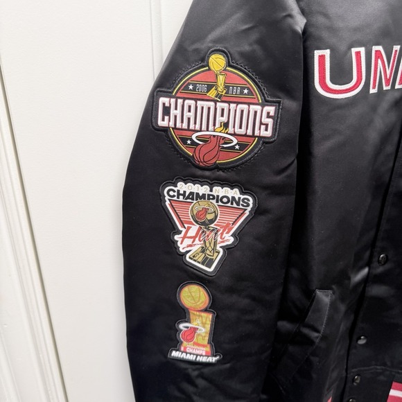 UNKNWN X Mitchell and Ness X Miami HEAT My Towns Black Satin Jacket Size M NWT - Picture 7 of 13